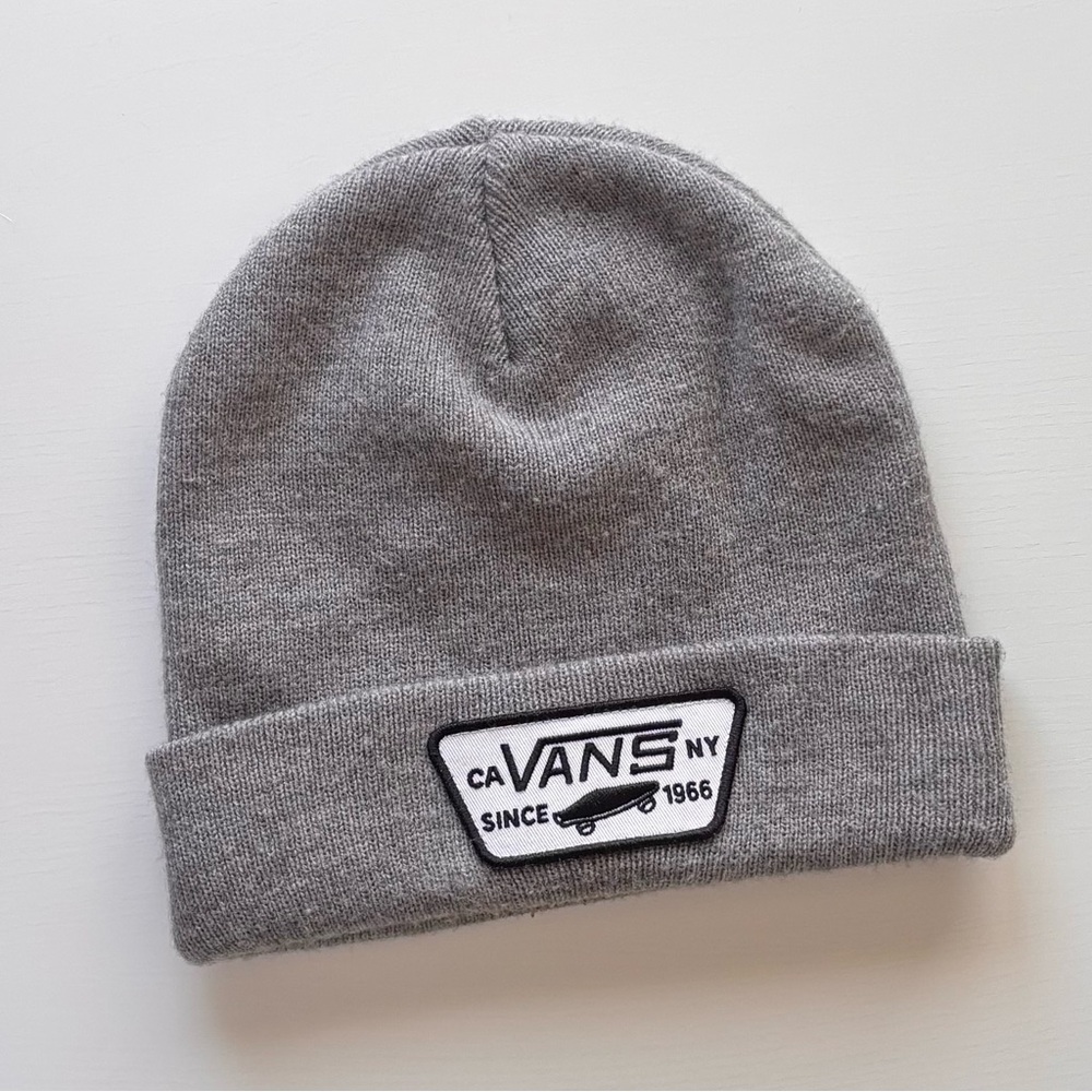 Vans Gray Knit Beanie with Logo Patch